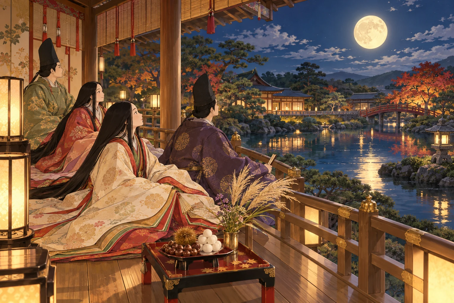 平安時代の月見の宴をイメージした創作イラスト